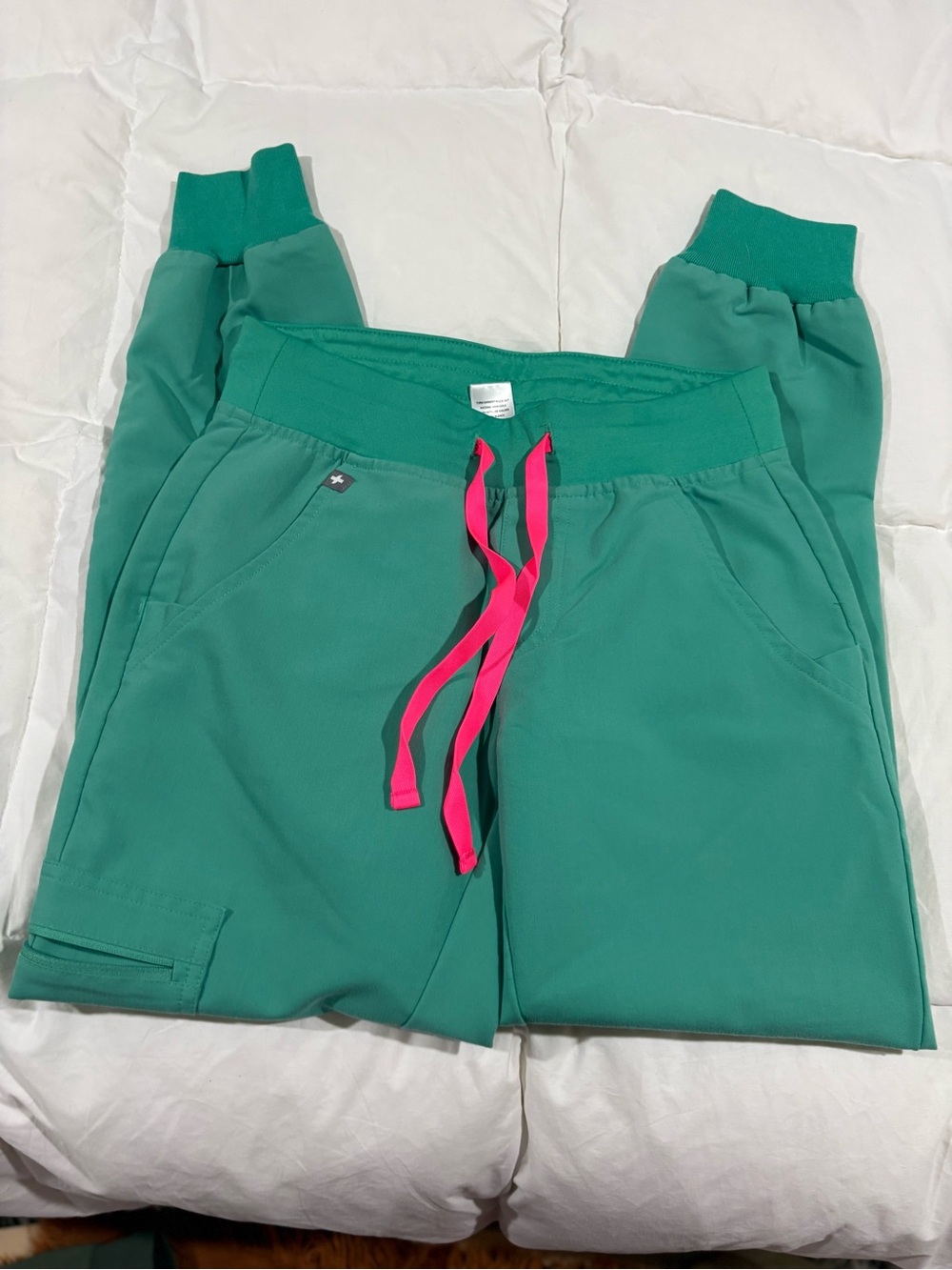 Figs XXS/P Teal Joggers with Hot Pink Drawstring